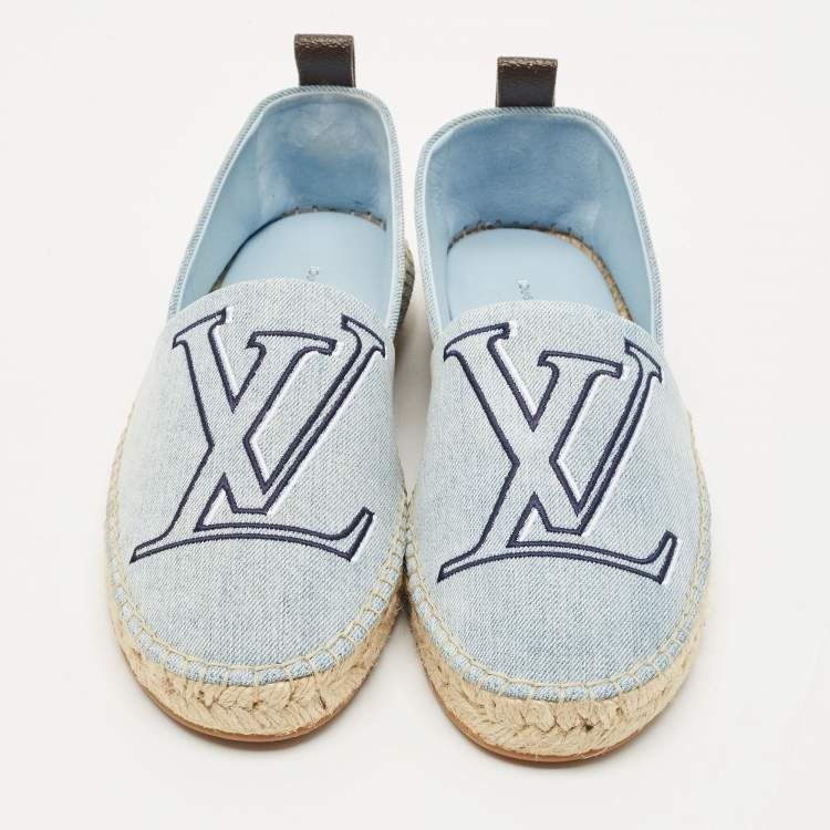 Pre Owned Louis Vuitton Blue Denim Seashore Espadrille Flats Size 38