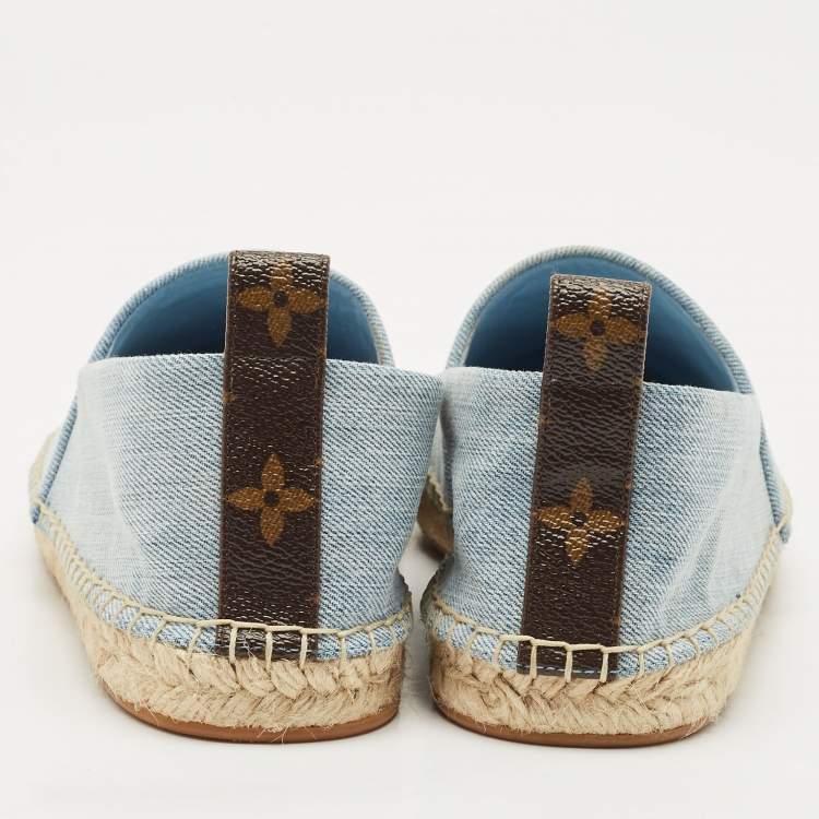 Pre Owned Louis Vuitton Blue Denim Seashore Espadrille Flats Size 38