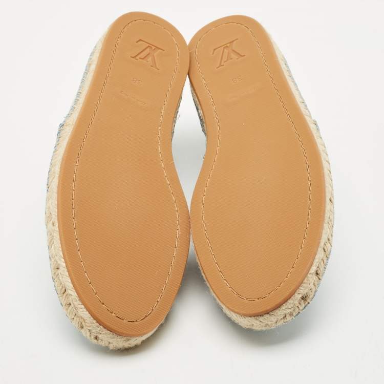 Pre Owned Louis Vuitton Blue Denim Seashore Espadrille Flats Size 38