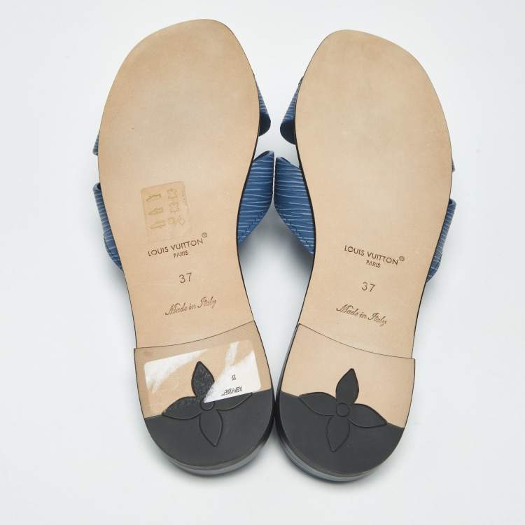 Pre Owned Louis Vuitton Blue Epi Leather LV Isola Flat Slides Size 37