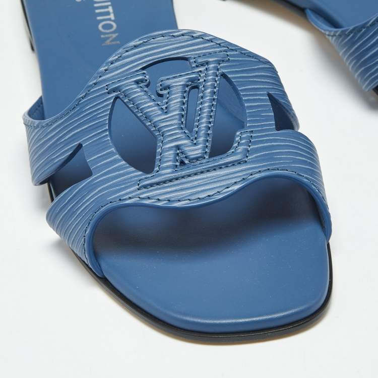 Pre Owned Louis Vuitton Blue Epi Leather LV Isola Flat Slides Size 37