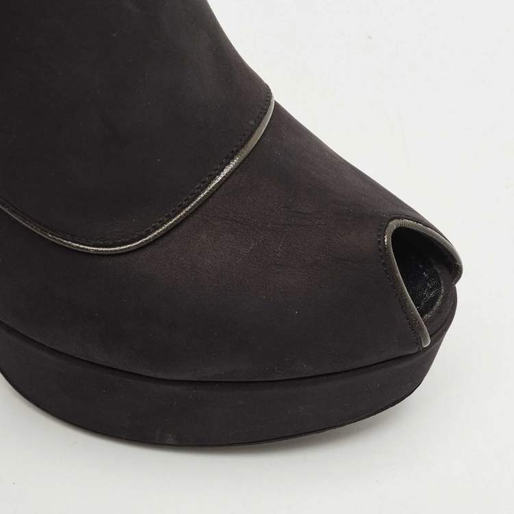 Pre Owned Louis Vuitton Black Nubuck Leather Embellished Platform Booties Size 37.5