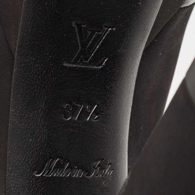 Pre Owned Louis Vuitton Black Nubuck Leather Embellished Platform Booties Size 37.5