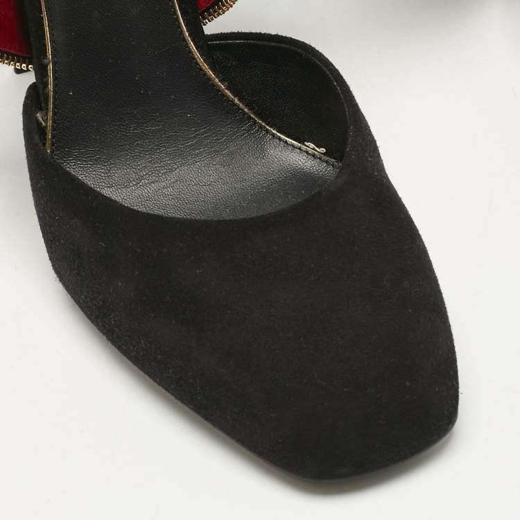 Pre Owned Louis Vuitton Black Suede Ruffle Detail Square Toe Pumps Size 37