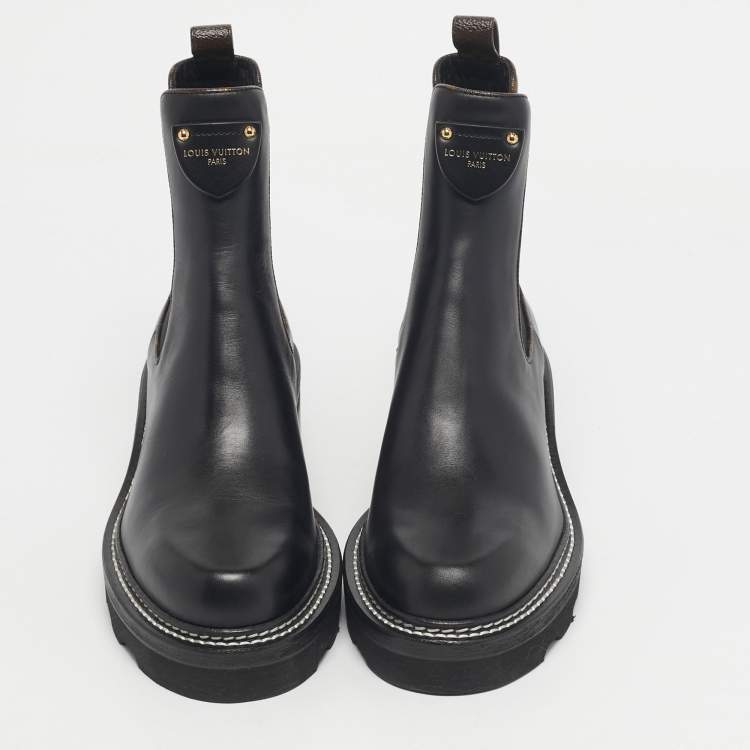 Pre Owned Louis Vuitton Black/Brown Monogram Canvas and Leather Beaubourg Ankle Length Boots Size 38