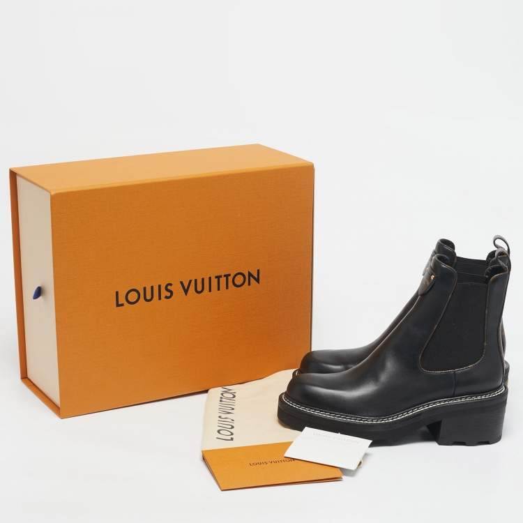 Pre Owned Louis Vuitton Black/Brown Monogram Canvas and Leather Beaubourg Ankle Length Boots Size 38