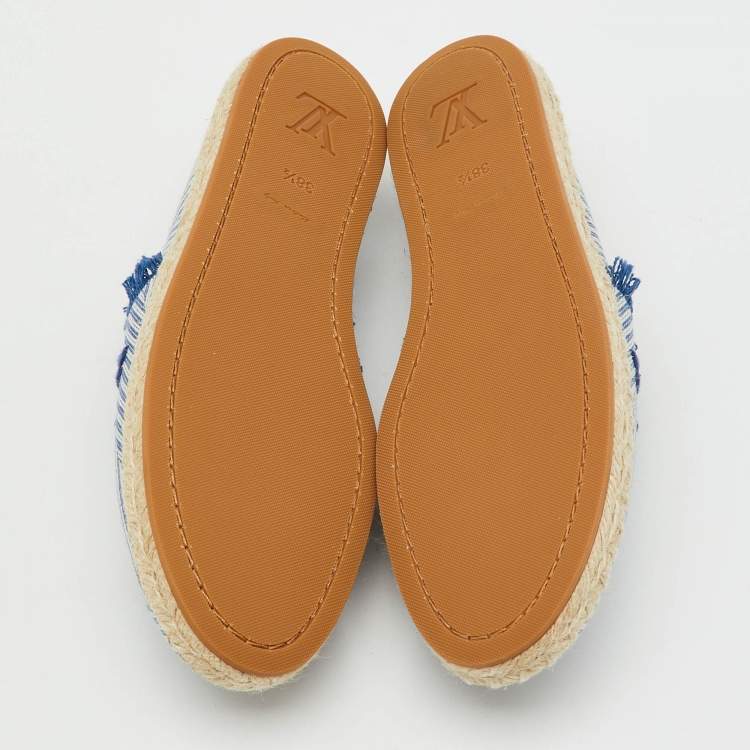 Pre Owned Louis Vuitton Blue/White Canvas Sail Away Espadrille Flats Size 38.5