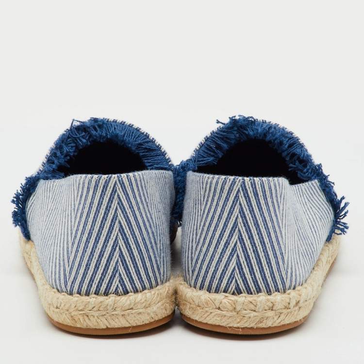 Pre Owned Louis Vuitton Blue/White Canvas Sail Away Espadrille Flats Size 38.5
