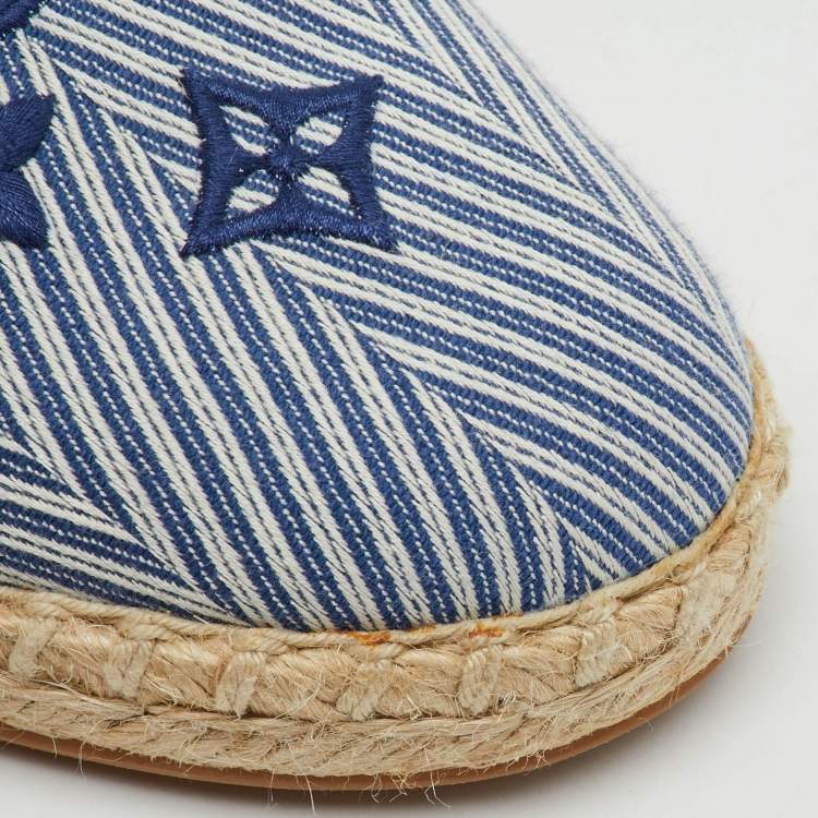 Pre Owned Louis Vuitton Blue/White Canvas Sail Away Espadrille Flats Size 38.5