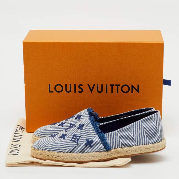 Pre Owned Louis Vuitton Blue/White Canvas Sail Away Espadrille Flats Size 38.5
