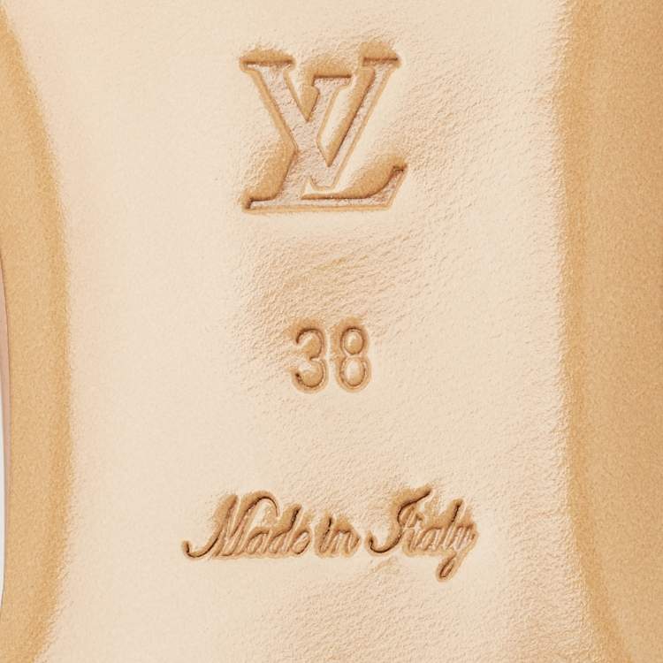 Pre Owned Louis Vuitton Dusty Pink Monogram Embossed Leather Revival Flat Slides Size 38