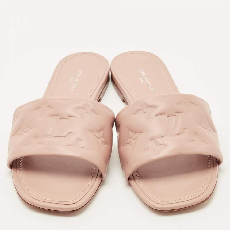 Pre Owned Louis Vuitton Dusty Pink Monogram Embossed Leather Revival Flat Slides Size 38