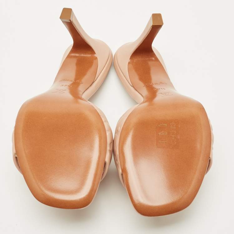 Pre Owned Louis Vuitton Dusty Pink Monogram Embossed Leather Revival Slide Sandals Size 37.5