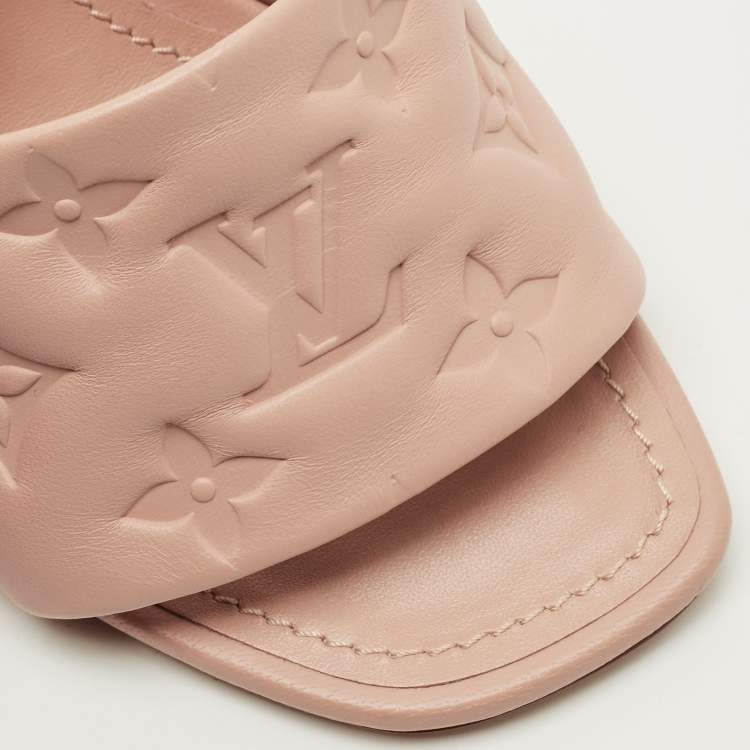 Pre Owned Louis Vuitton Dusty Pink Monogram Embossed Leather Revival Slide Sandals Size 37.5