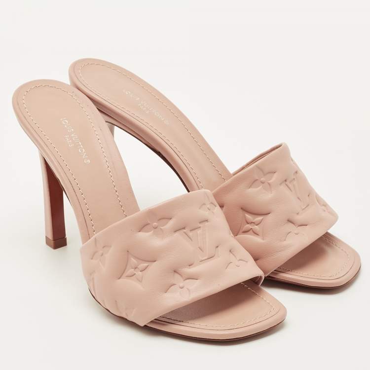 Pre Owned Louis Vuitton Dusty Pink Monogram Embossed Leather Revival Slide Sandals Size 37.5