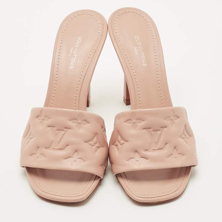 Pre Owned Louis Vuitton Dusty Pink Monogram Embossed Leather Revival Slide Sandals Size 37.5