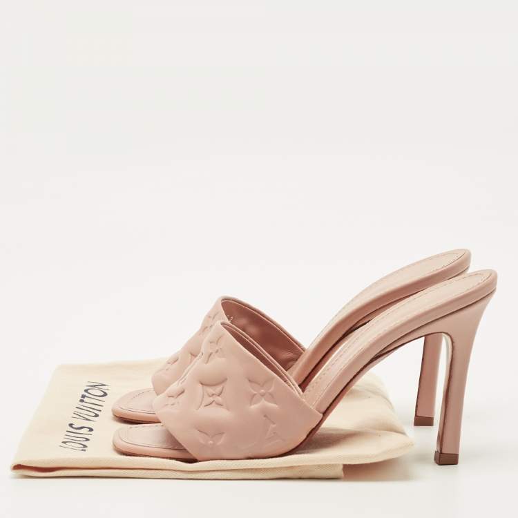 Pre Owned Louis Vuitton Dusty Pink Monogram Embossed Leather Revival Slide Sandals Size 37.5
