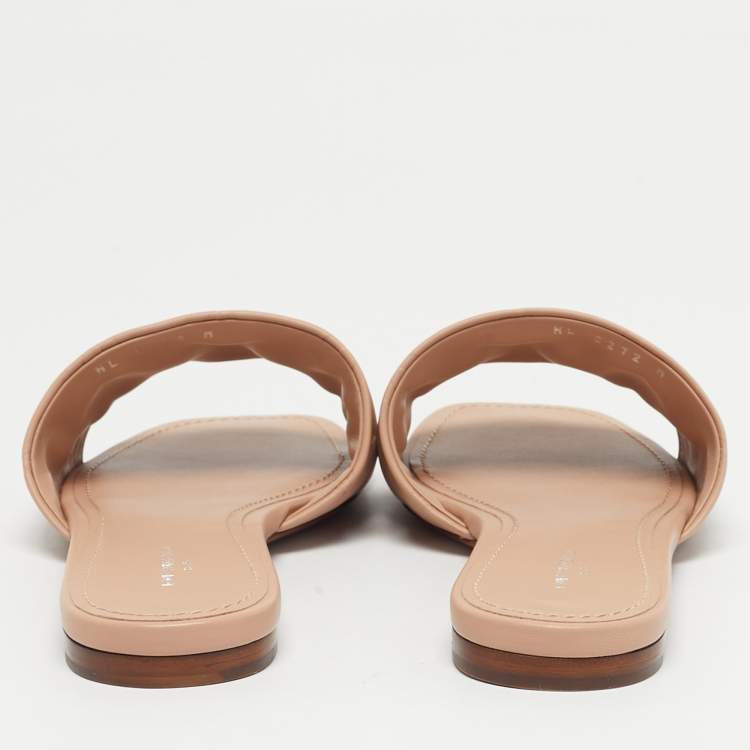 Pre Owned Louis Vuitton Dusty Pink Monogram Embossed Leather Revival Flat Slides Size 38