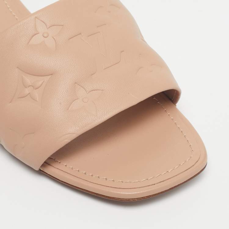 Pre Owned Louis Vuitton Dusty Pink Monogram Embossed Leather Revival Flat Slides Size 38