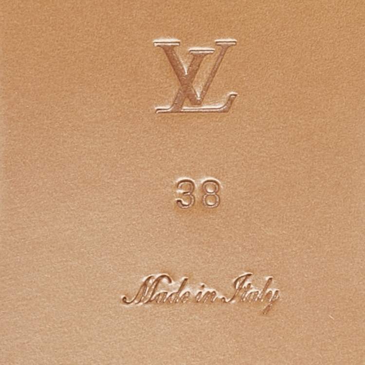 Pre Owned Louis Vuitton Monogram Canvas Studded Lock It Flat Slides Size 38