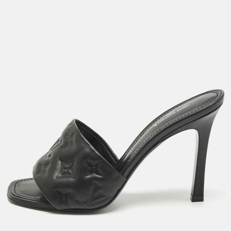 Pre Owned Louis Vuitton Black Monogram Embossed Leather Revival Slide Sandals Size 38