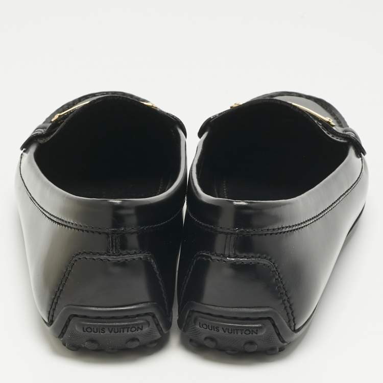 Pre Owned Louis Vuitton Black Brushed Leather Penny Loafers Size 37.5
