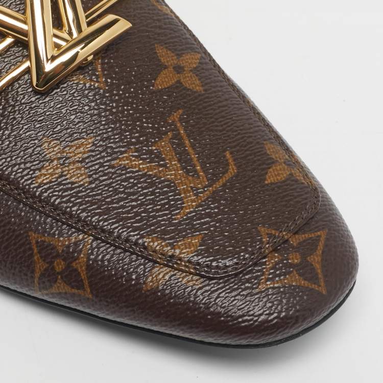 Pre Owned Louis Vuitton Brown Coated Canvas Upper Case Loafers Size 38.5