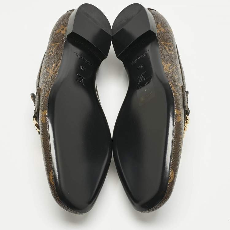 Pre Owned Louis Vuitton Brown Monogram Coated Canvas Upper Case Loafers Size 38