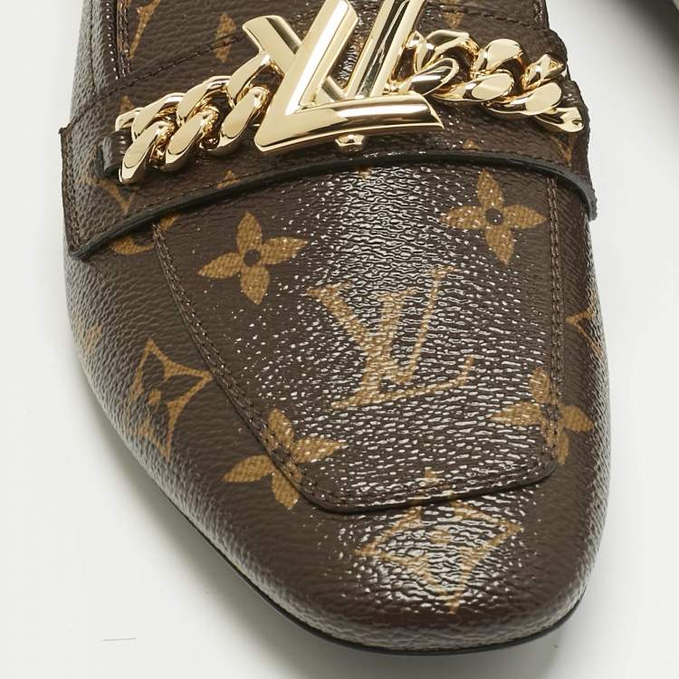 Pre Owned Louis Vuitton Brown Monogram Coated Canvas Upper Case Loafers Size 38