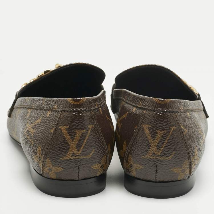 Pre Owned Louis Vuitton Brown Monogram Coated Canvas Upper Case Loafers Size 38