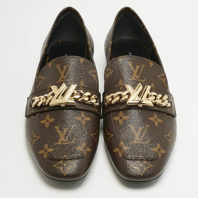 Pre Owned Louis Vuitton Brown Monogram Coated Canvas Upper Case Loafers Size 38