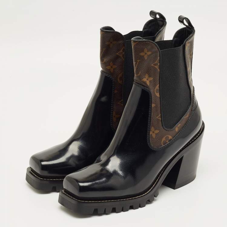 Pre Owned Louis Vuitton Black Leather LV Beaubourg Chelsea Ankle Boots Size 40