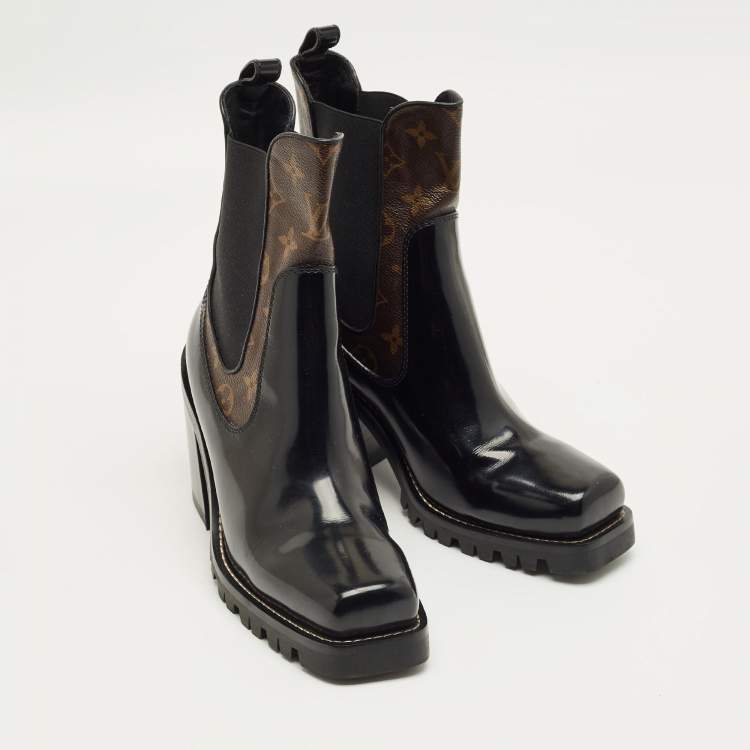 Pre Owned Louis Vuitton Black Leather LV Beaubourg Chelsea Ankle Boots Size 40