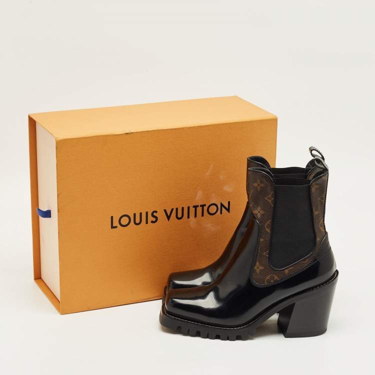 Pre Owned Louis Vuitton Black Leather LV Beaubourg Chelsea Ankle Boots Size 40