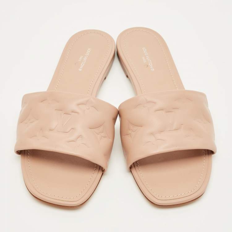 Pre Owned Louis Vuitton Revival Size 38.5 Pink Monogram Leather Flat Slide