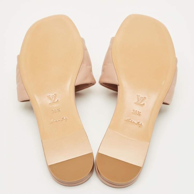 Pre Owned Louis Vuitton Revival Size 38.5 Pink Monogram Leather Flat Slide