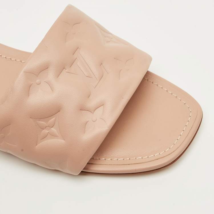 Pre Owned Louis Vuitton Revival Size 38.5 Pink Monogram Leather Flat Slide