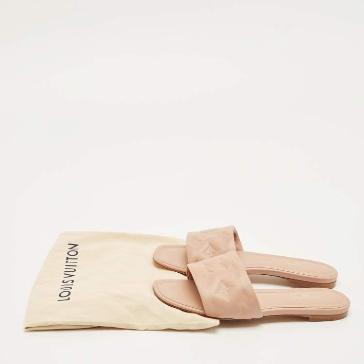 Pre Owned Louis Vuitton Revival Size 38.5 Pink Monogram Leather Flat Slide