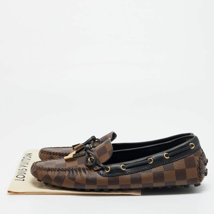 Pre Owned Louis Vuitton Gloria Size 38.5 Brown/Black Coated Canvas and Leather Loafers