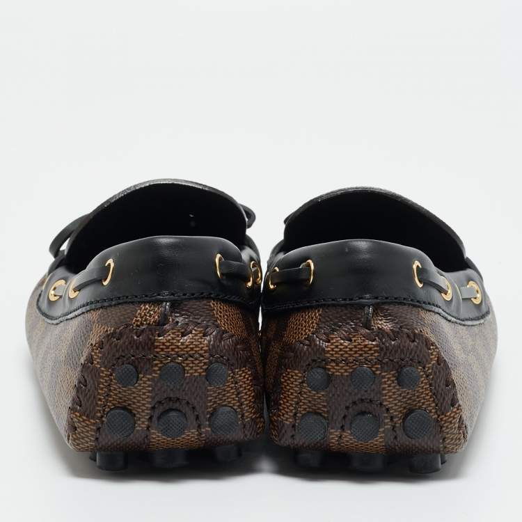 Pre Owned Louis Vuitton Gloria Size 38.5 Brown/Black Coated Canvas and Leather Loafers