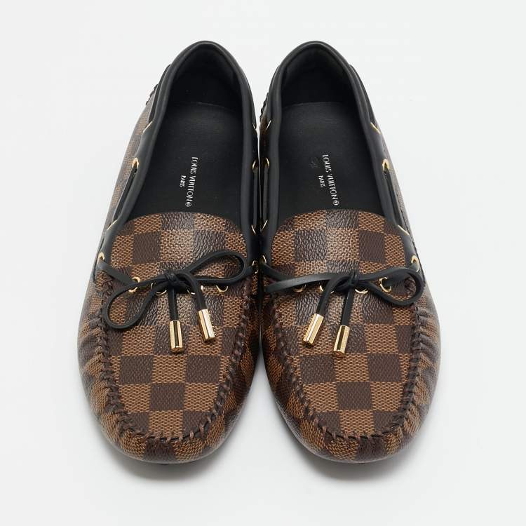 Pre Owned Louis Vuitton Gloria Size 38.5 Brown/Black Coated Canvas and Leather Loafers
