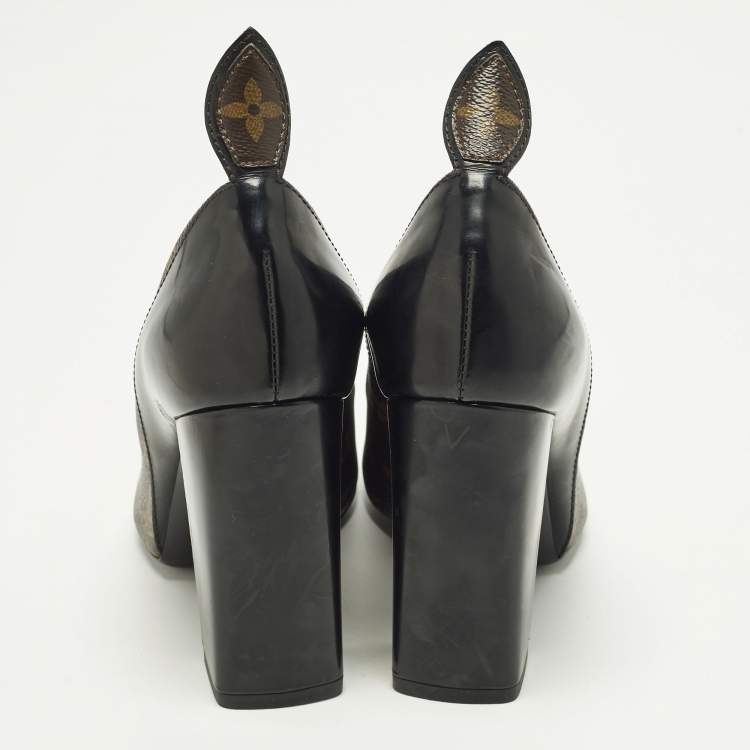 Pre Owned Louis Vuitton Size 38 Brown Monogram Coated Canvas and Leather Block Heel Pumps