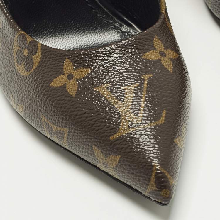 Pre Owned Louis Vuitton Size 38 Brown Monogram Coated Canvas and Leather Block Heel Pumps