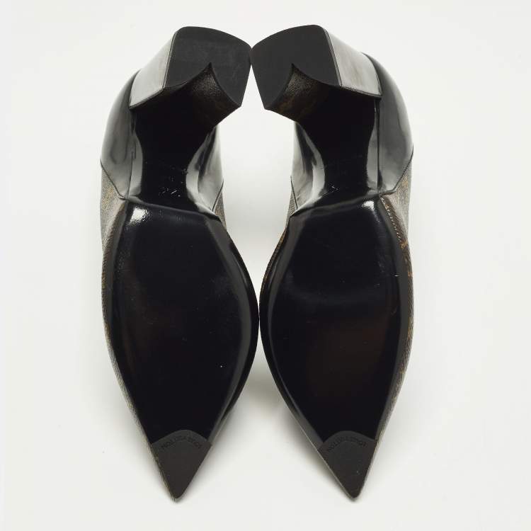 Pre Owned Louis Vuitton Size 38 Brown Monogram Coated Canvas and Leather Block Heel Pumps