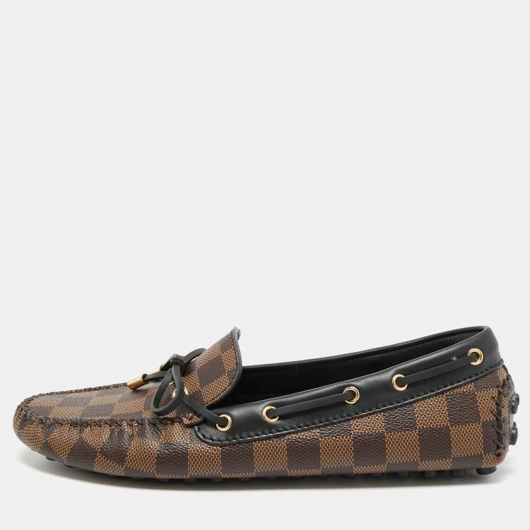 Pre Owned Louis Vuitton Gloria Size 40 Brown/Black Damier Ebene and Leather Loafers