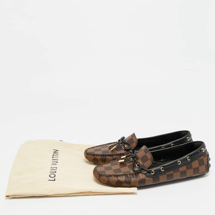 Pre Owned Louis Vuitton Gloria Size 40 Brown/Black Damier Ebene and Leather Loafers