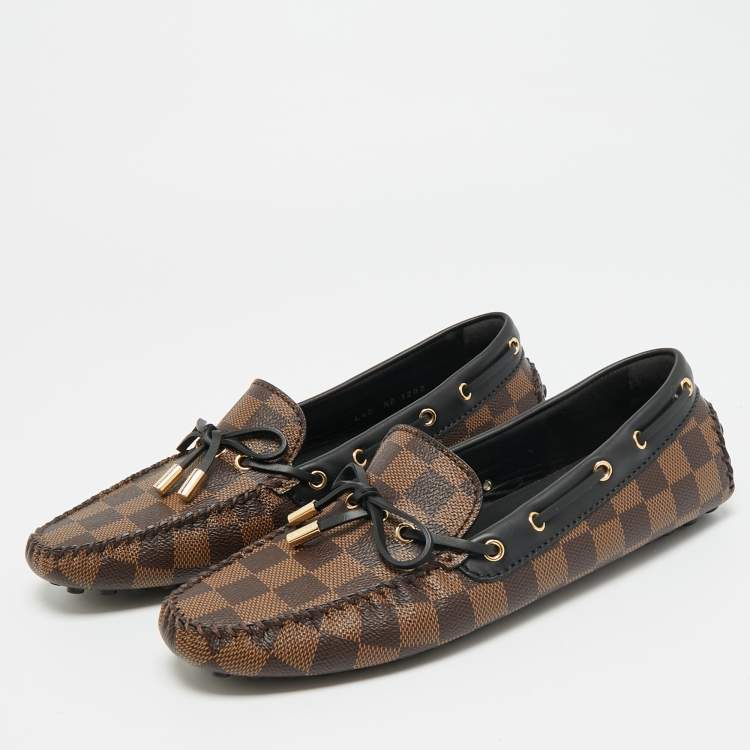 Pre Owned Louis Vuitton Gloria Size 40 Brown/Black Damier Ebene and Leather Loafers