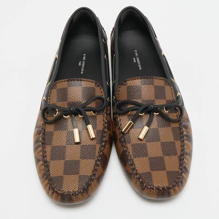 Pre Owned Louis Vuitton Gloria Size 40 Brown/Black Damier Ebene and Leather Loafers