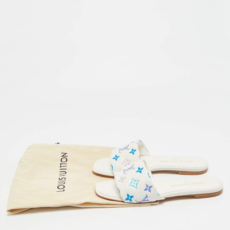 مملوكة مس بقًا Louis Vuitton Revival Size 39 White/Blue Monogram Leather Flat Slide