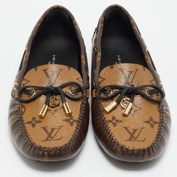 Pre Owned Louis Vuitton Gloria Size 37.5 Brown Monogram Canvas Loafers